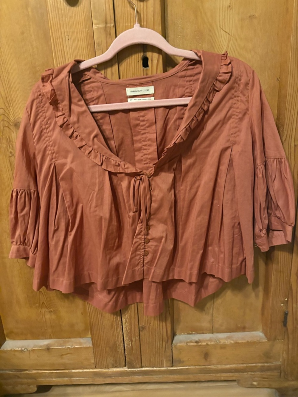 Urban Outfitters Rust-Pink Ruffle Tie-Front Blouse